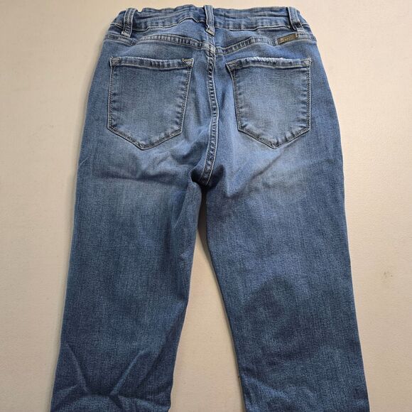 Kancan Jeans Women's 28 Blue Medium Wash Button Fly Rolled Raw Hem Cropped - Picture 13 of 16